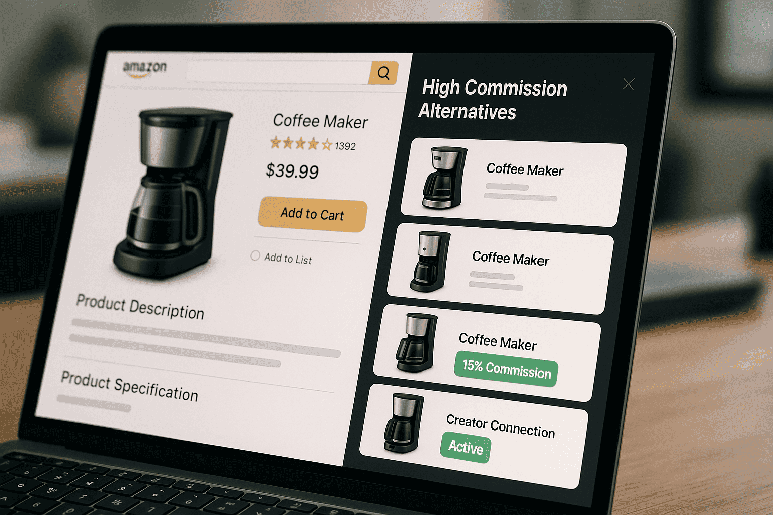 Amazon shopping with Creator Connections overlay